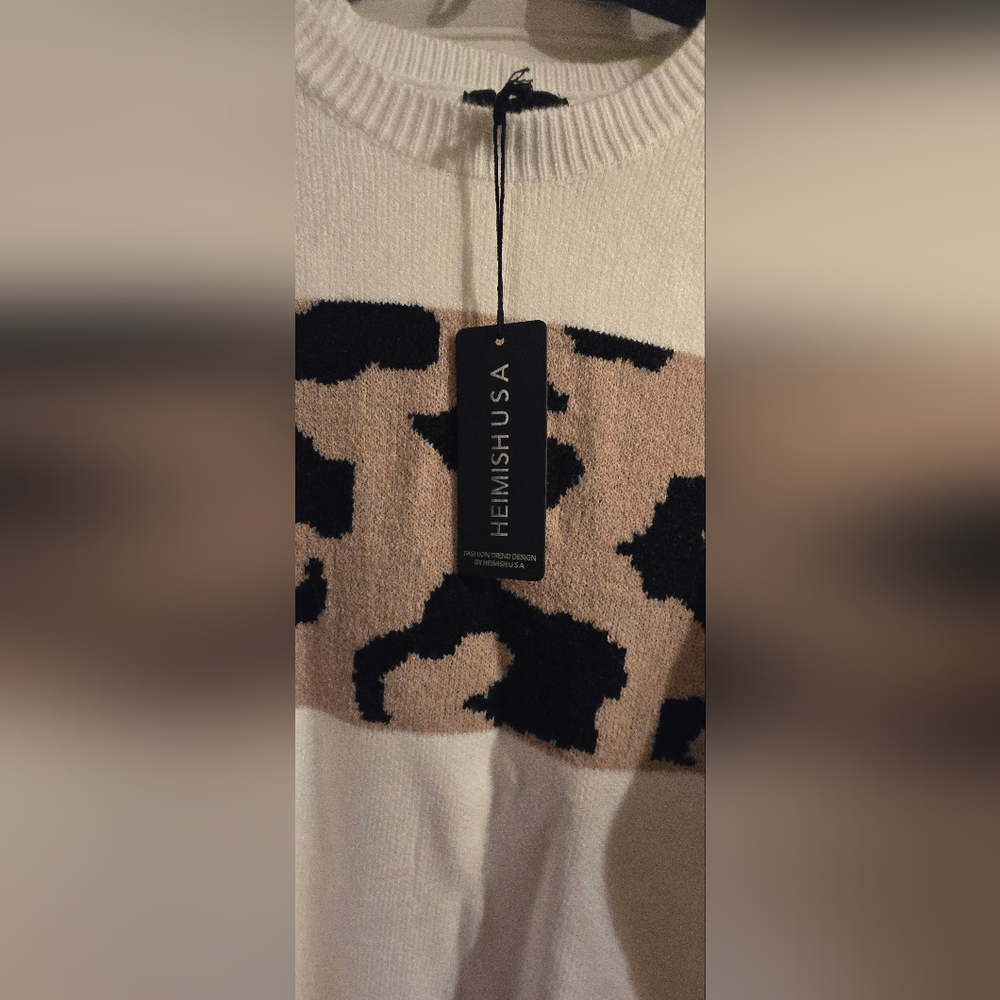 HEIMISH USA White and Tan Leopard Print Sweater - Picture 2 of 6